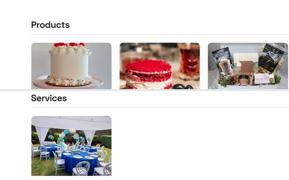 OlaOrder public storefront listing products and services